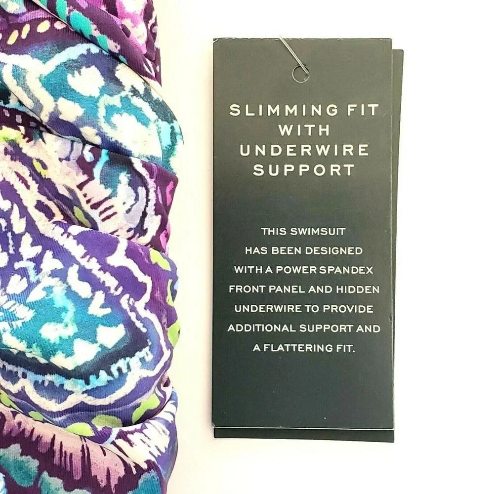 Ralph Lauren‎ Purple Captiva Paisley One Piece Swimsuit Underwire Beach NEW $142